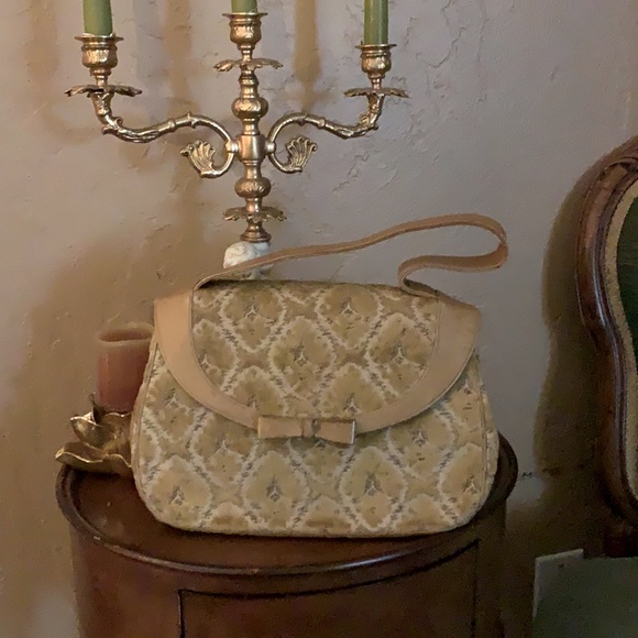 Vintage 1950's Cream Velvet & Leather Bag by Bienen Davis. - Picture 3 of 8
